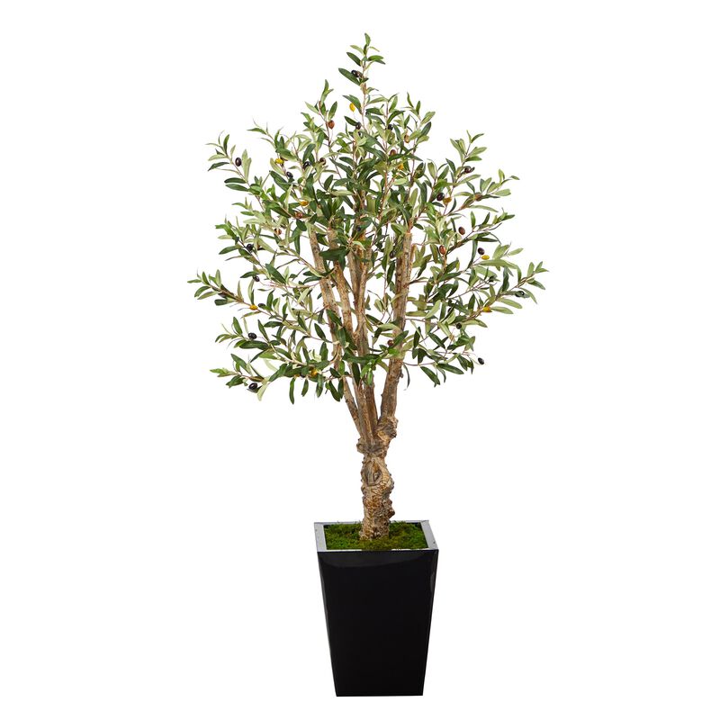 Hivvago 4.5 Feet Olive Artificial Tree in Black Metal Planter