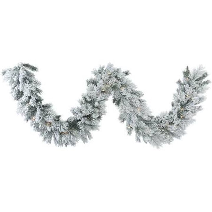Vickerman  9 ft. x 14 in. Flock Kiana Garland with 100 Warm White Dura Light