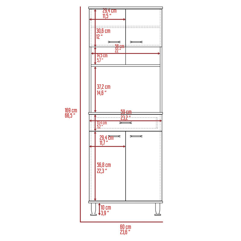 Della 60 Kitchen Pantry With Countertop, Closed & Open Storage - Smokey Oak