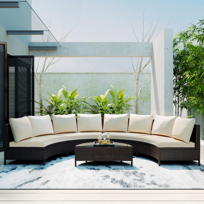 5 Pieces All-Weather PE Rattan Wicker Sofa Set Outdoor Patio Sectional Furniture Set