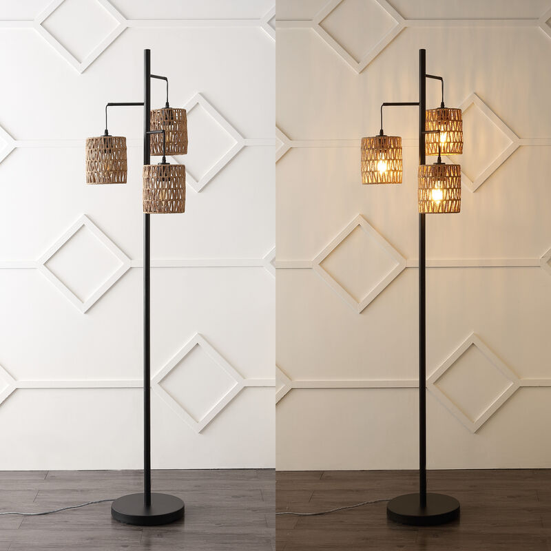 Isla 3-Light Mid-Century Bohemian Metal/Rope LED Floor Lamp