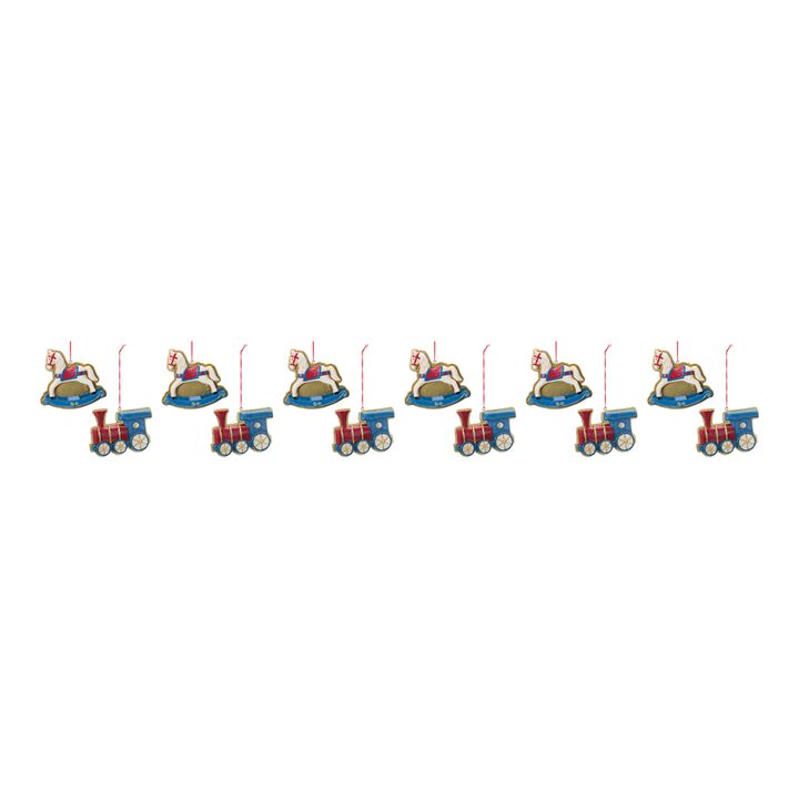 Rocking Horse and Train Christmas Ornaments for Holiday Tree Decoration (Set of 12)