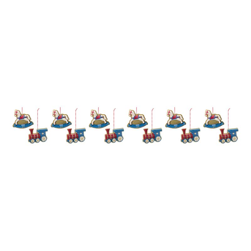 Rocking Horse and Train Christmas Ornaments for Holiday Tree Decoration (Set of 12)