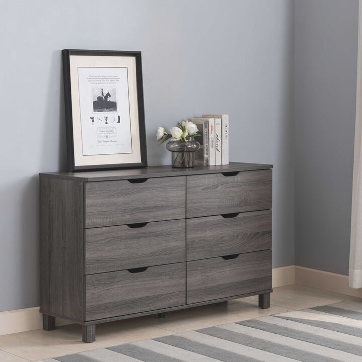 Distressed Grey Dresser with 6 Drawers