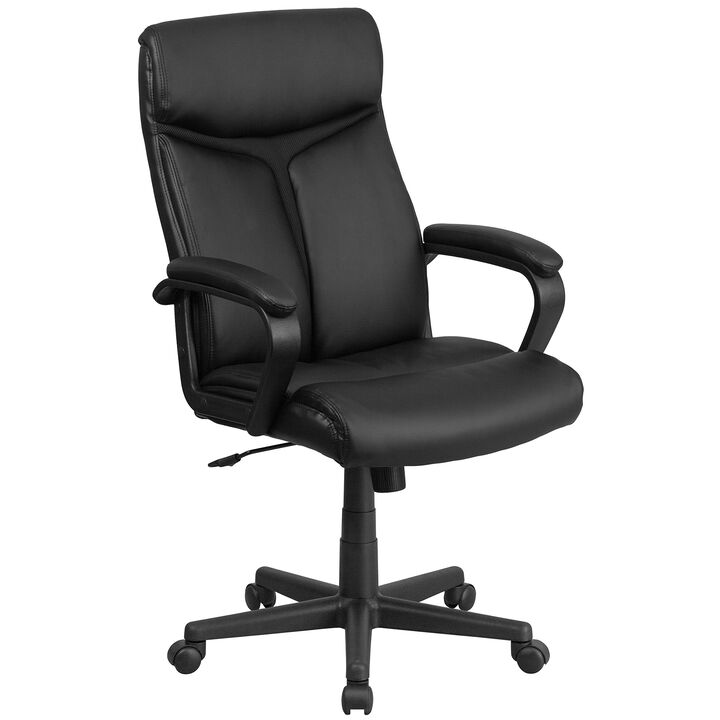 Raya High Back Black LeatherSoft Executive Swivel Office Chair with Slight Mesh Accent and Arms