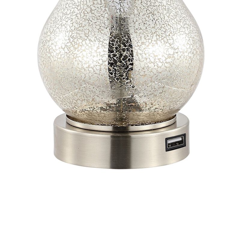 Dino Farmhouse Industrial Iron/Glass LED Table Lamp with USB Charging Port