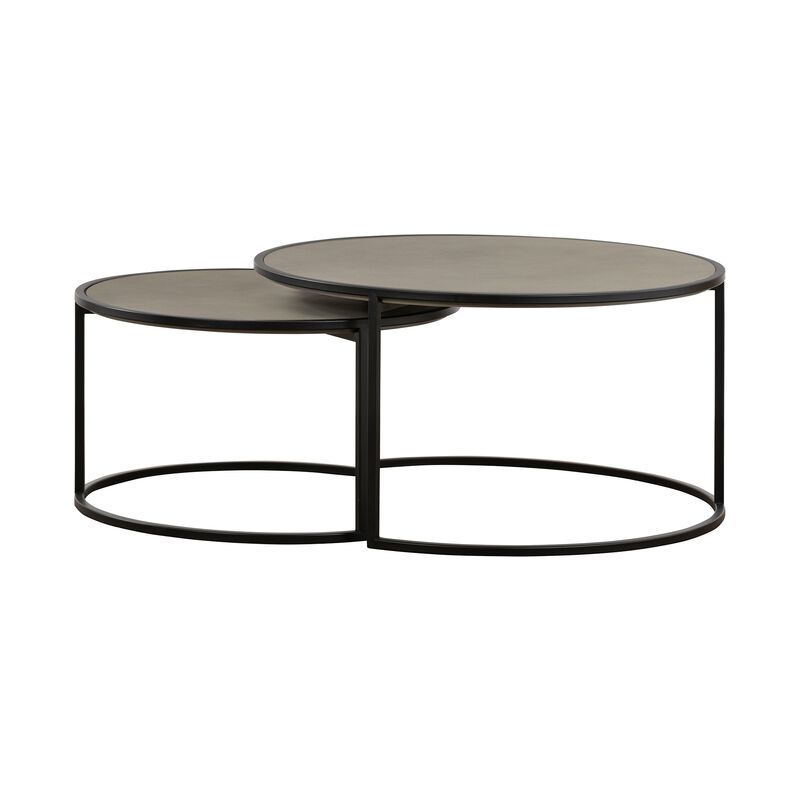 Rina Concrete and Black Metal 2 Piece Nesting Coffee Table Set-Benzara