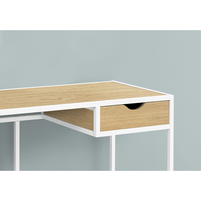 Monarch Specialties I 7575 Computer Desk, Home Office, Laptop, Storage Drawer, 42"L, Work, Metal, Laminate, Natural, White, Contemporary, Modern
