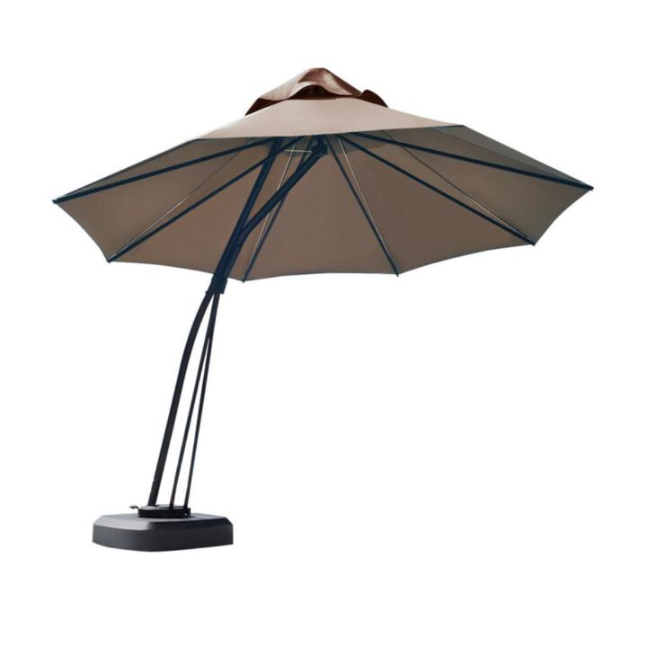 Hivvago 11 Feet Outdoor Cantilever Hanging Umbrella with Base and Wheels