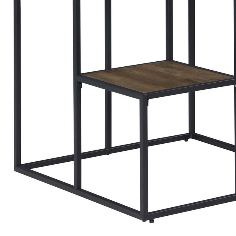 50 Inch 4 Tier Design Display Shelf, Metal Frame, Industrial, Brown, Black-Benzara