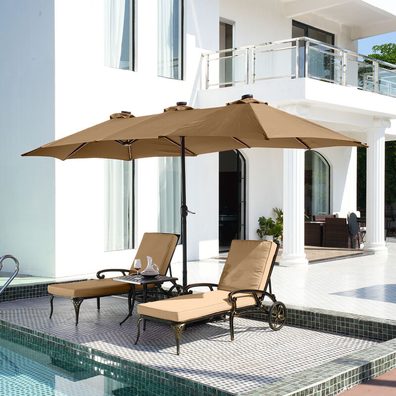 MONDAWE 3-Piece Outdoor Chaise Lounge with Cushion and Cast Aluminum Side Table