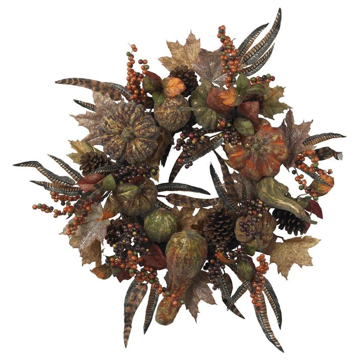 Nearly Natural 28-in Autumn Pumpkin Wreath