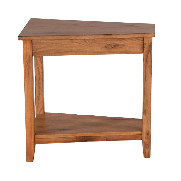 Marv Chairside Table, Shelf, 24 Inch Angled Oak Brown Mahogany Wood - Benzara