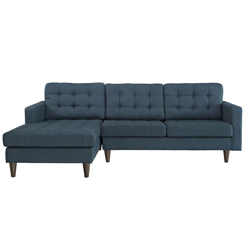 Modway Empress Mid-Century Modern Upholstered Fabric Left-Arm Facing Sectional Sofa in Azure