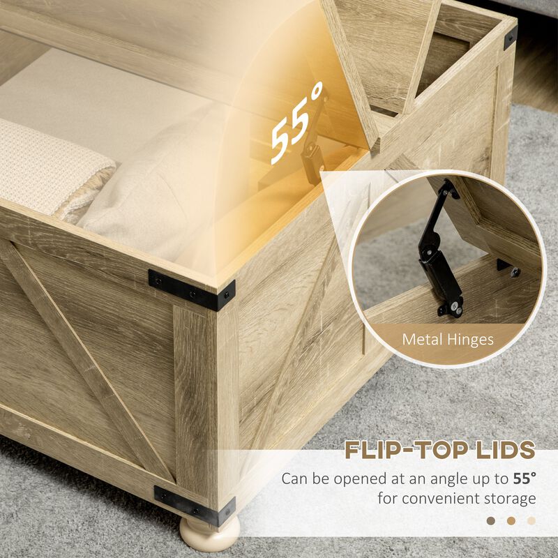 Oak Living Room Table: Farmhouse Square Coffee Table with Hidden Storage