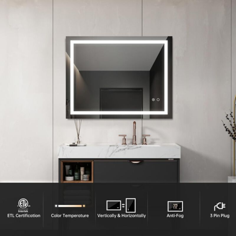 LED Bathroom Mirror Touch Button Control with Dimmable & Anti-Fog Features