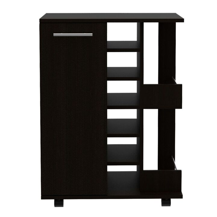 Bartlet 2-Shelf 6-Bottle Bar Cart With Division Black Wengue