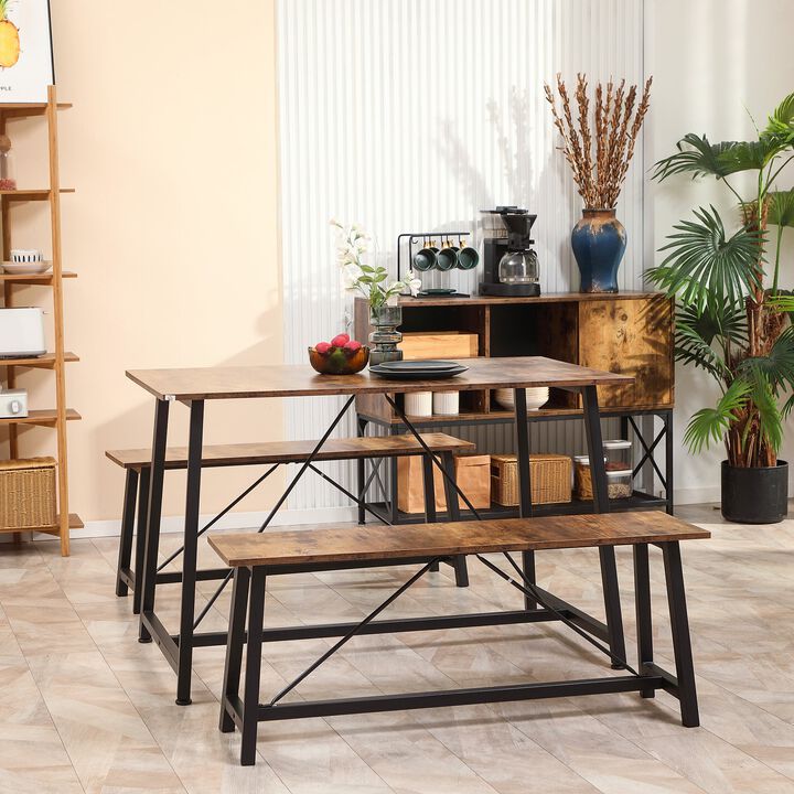 Rustic Brown Dining Set: 3-Piece Industrial Style Table & Chairs