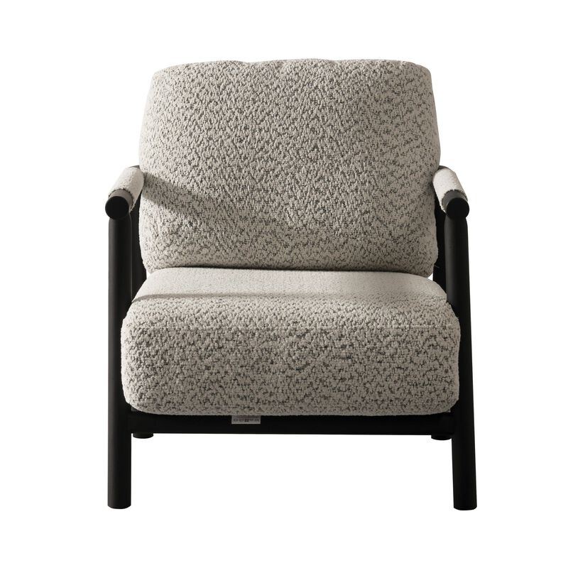 Cid Bali 28 Inch Accent Chair, Gray Polyester, Cushions, Black Metal, Wood - Benzara