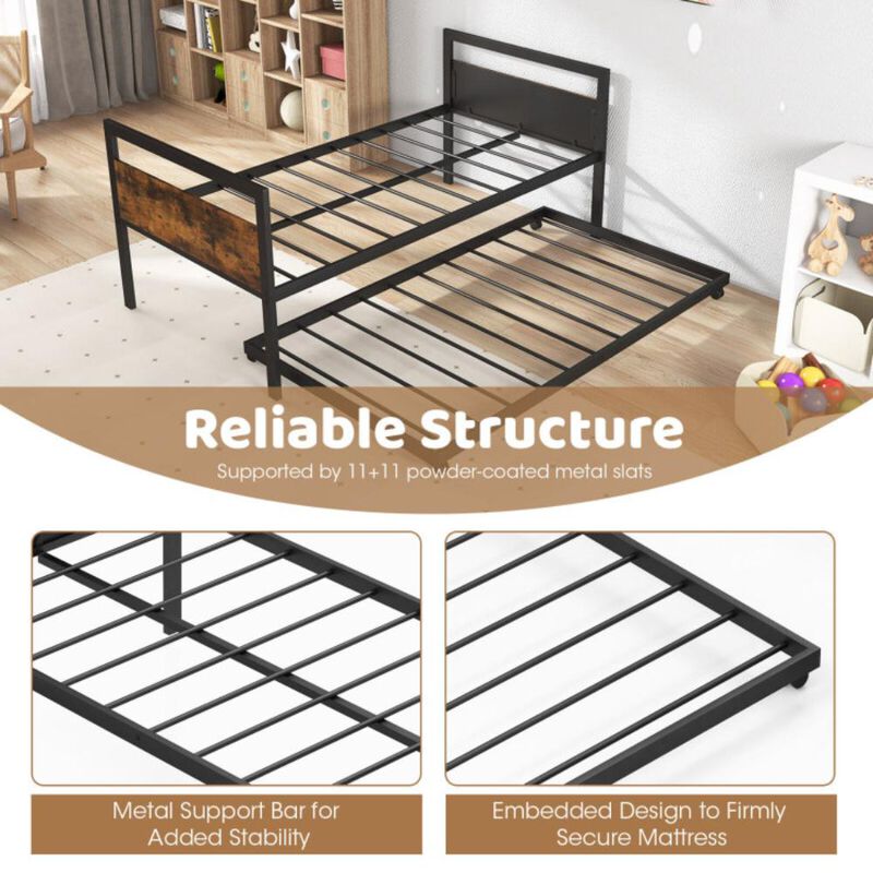 Hivvago Twin Metal Daybed with Trundle Lockable Wheels