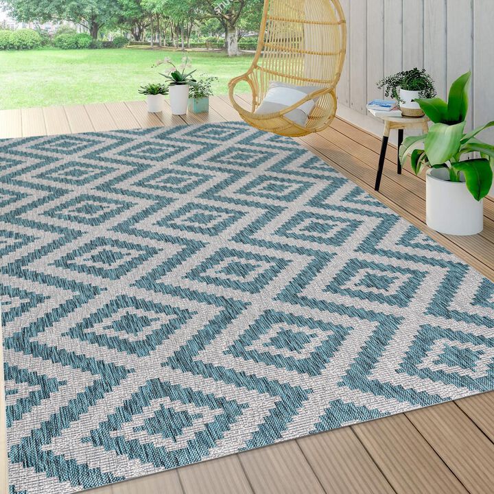 Sintra Diamond Tribal Blue/Gray Indoor/Outdoor Runner Rug
