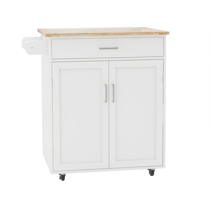 White Wood 32.68 in. Kitchen Island with Towel Rack and Adjustable Shelves
