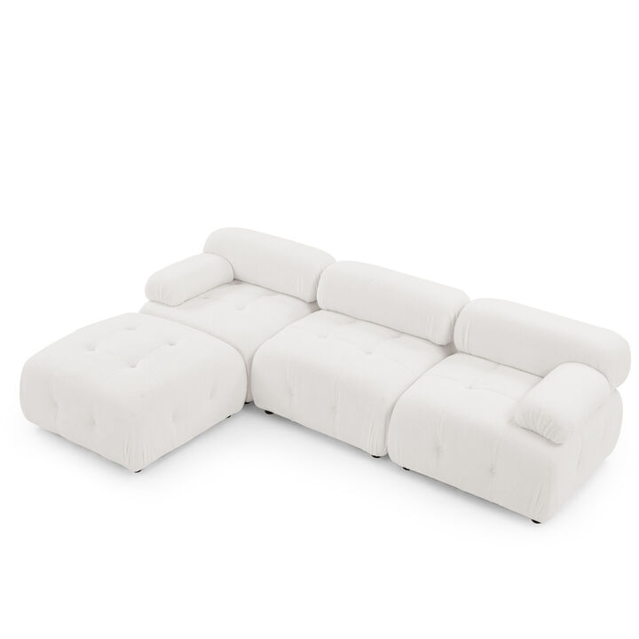 Ivory Teddy Fabric Modular Sectional Sofa