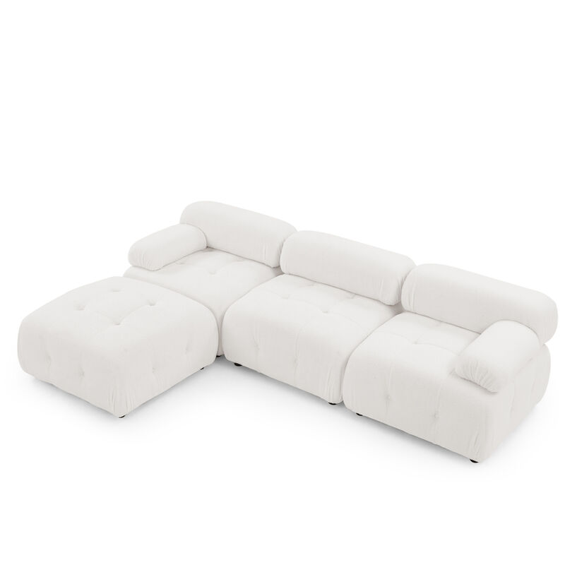 Ivory Teddy Fabric Modular Sectional Sofa