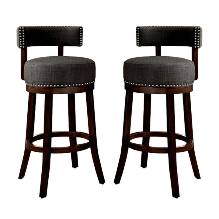 Lynsey Contemporary 29"Barstool With linen Cushion, Gray Finish, Set of 2-Benzara