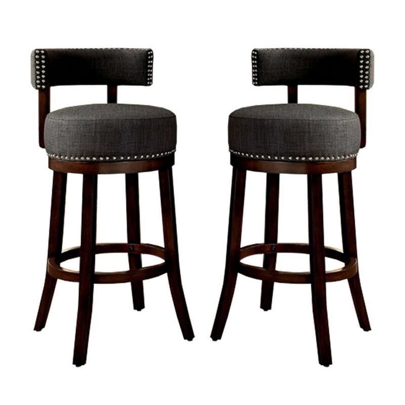 Lynsey Contemporary 29"Barstool With linen Cushion, Gray Finish, Set of 2-Benzara