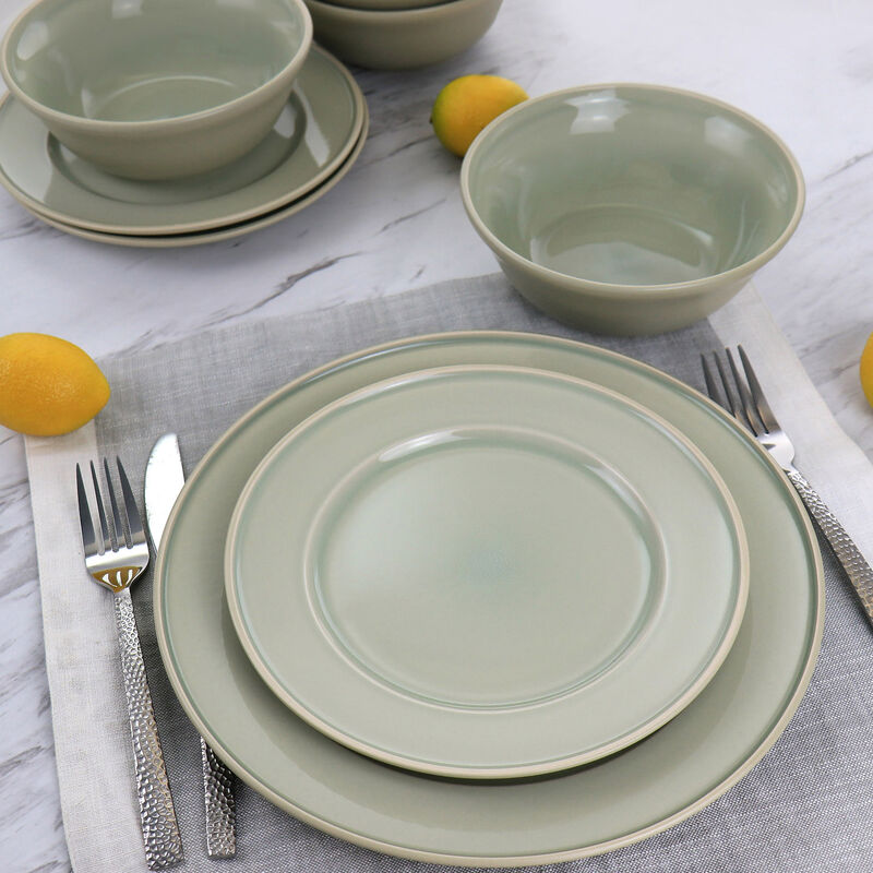 Martha Stewart 12 Piece Reactive Glaze Stoneware Dinnerware Set in Sharkey Grey