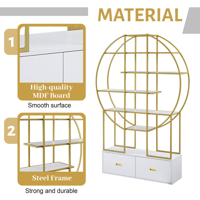Merax Gold Frame Round Office Bookcase Bookshelf
