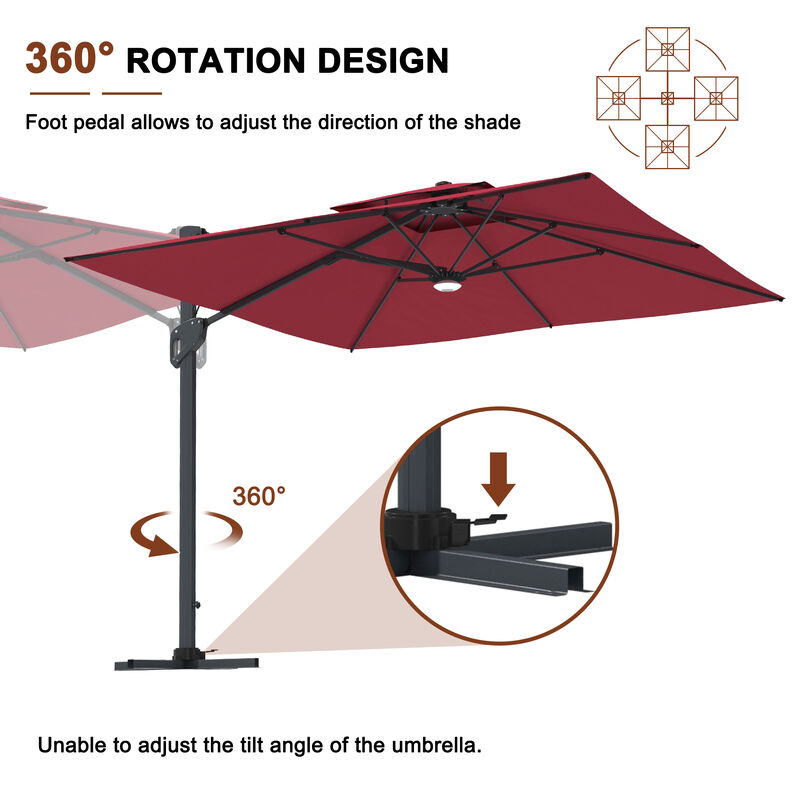 MONDAWE 10ft Square Solar LED Offset Cantilever Outdoor Patio Umbrella with Built-in Bluetooth Speaker