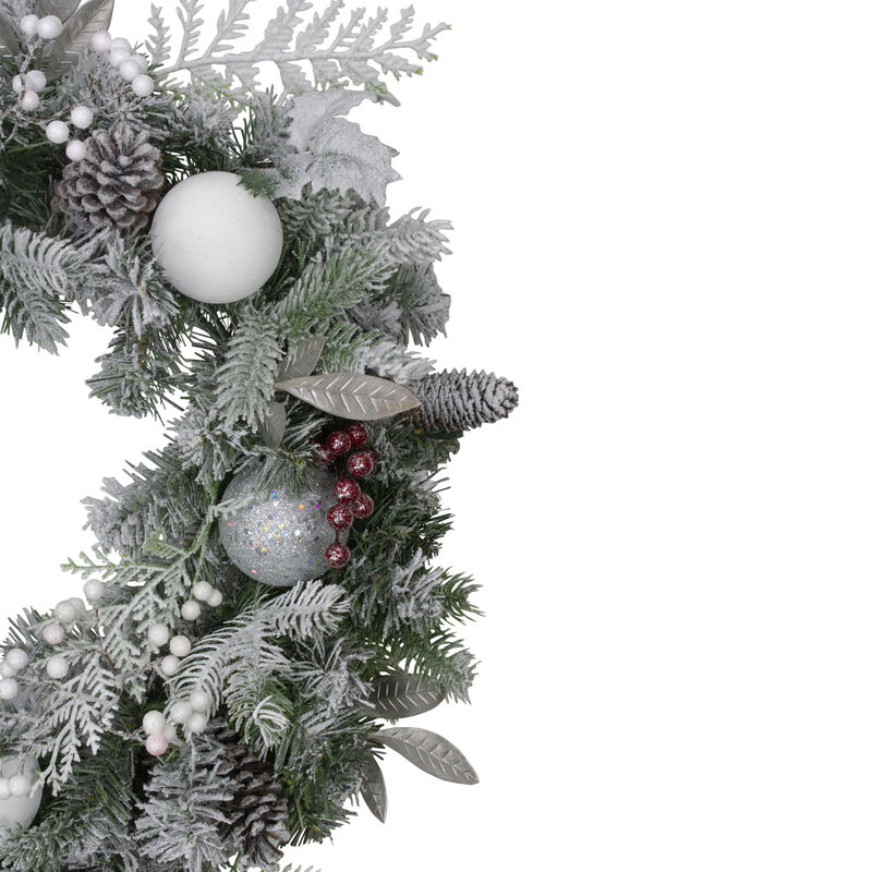 Frosted Cedar and Berries Artificial Christmas Wreath - 24-Inch  Unlit