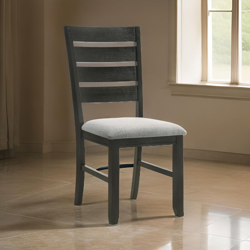 Woodlands 22 Inch Side Chair Set of 2, Soft Gray Fabric Seat, Brown Wood - Benzara