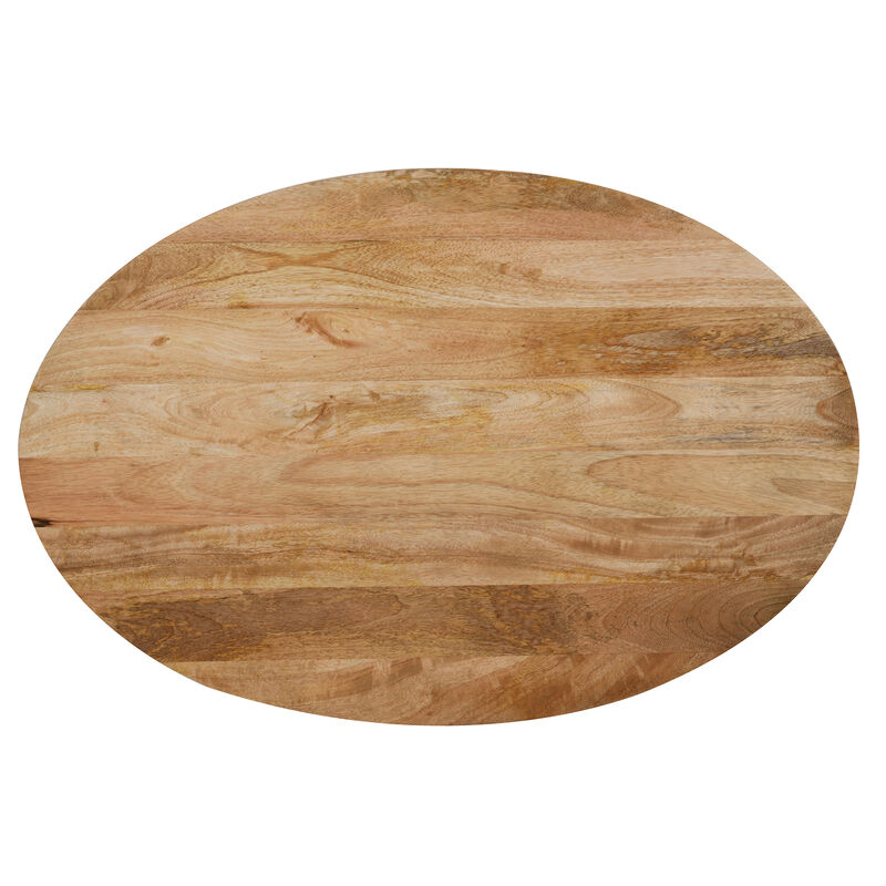 Muna Coffee Table, 36 Inch Oval Top, Handcrafted Mango Wood, Reeded Base with Hidden Storage, Natural Brown