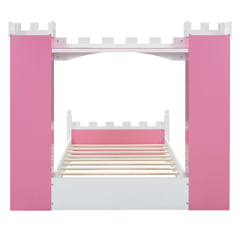 Merax Castle Wooden Bed with Storage Shelf