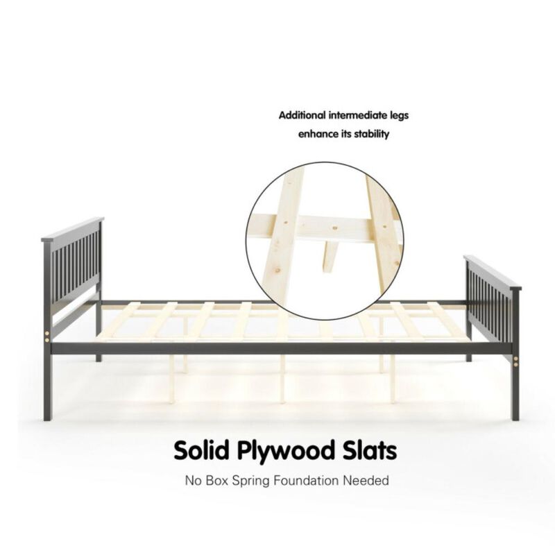 Hivvago Twin/Full/Queen Size Wood Platform Bed with Headboard