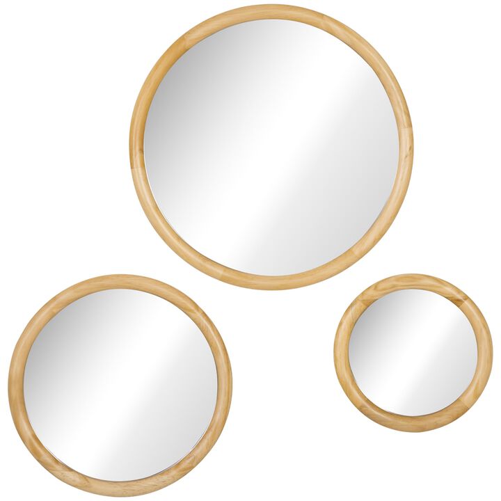 Natural Wood Decor: Set of 3 Modern Round Wall Mirrors