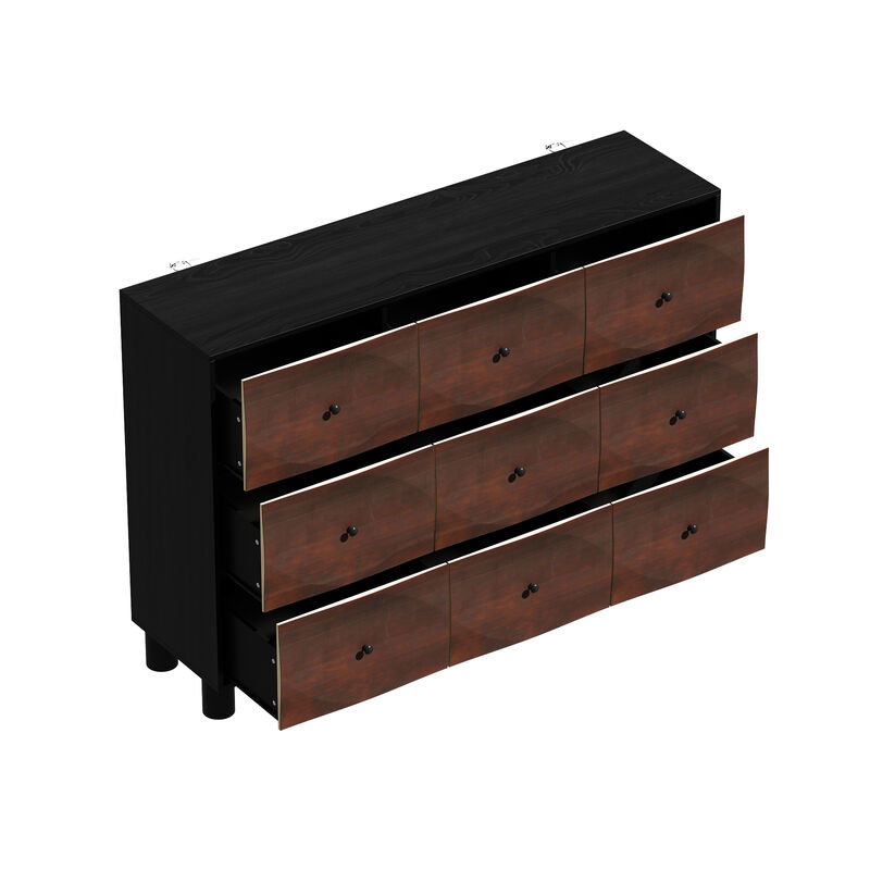 FUFU&GAGA Modern Dark Brown 9-Drawer Buffet Cabinet, Stylish Storage for Dining Room or Kitchen (59"W x 40.6"H x 15.2"D), Dark Brown