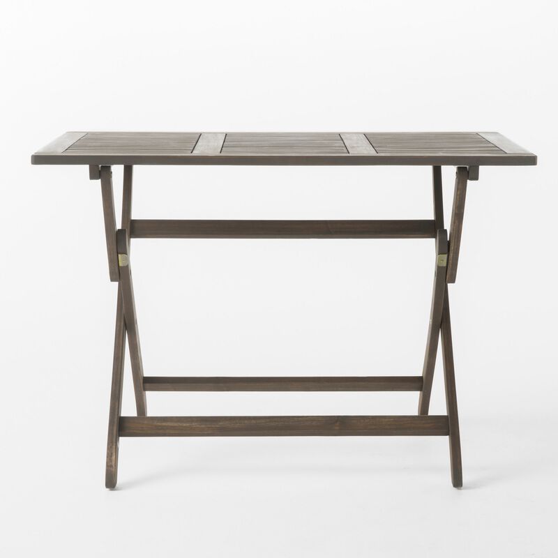 Cami Outdoor Foldable Bistro Table, 44in Rectangular Gray Acacia Wood - Benzara