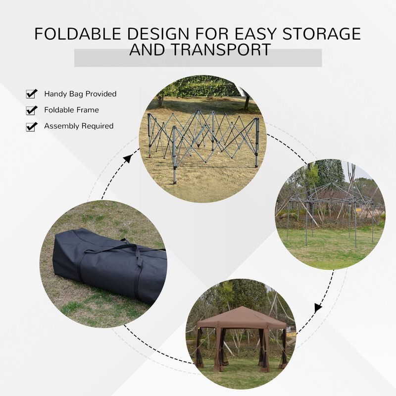 Brown Event Tent: 13x13 Hexagonal Pop Up Canopy with Adjustable Height