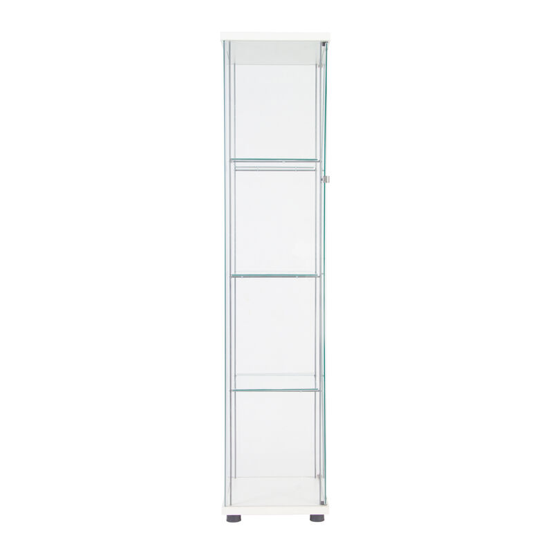 One Door Glass Cabinet Glass Display Cabinet With 4 Shelves, White