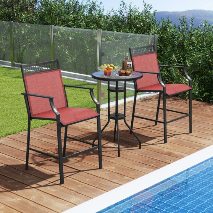 Hivvago Outdoor Counter Stools Set of 2 Heavy-Duty Barstools with Footrest and Armrests