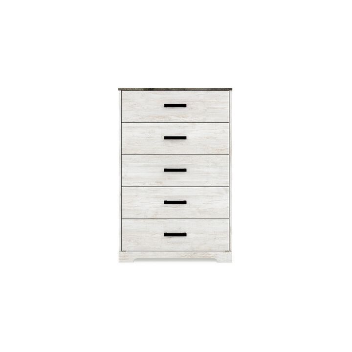 Wisp 46 Inch Tall Dresser Chest, 5 Drawers, Rustic Smooth White Finish-Benzara