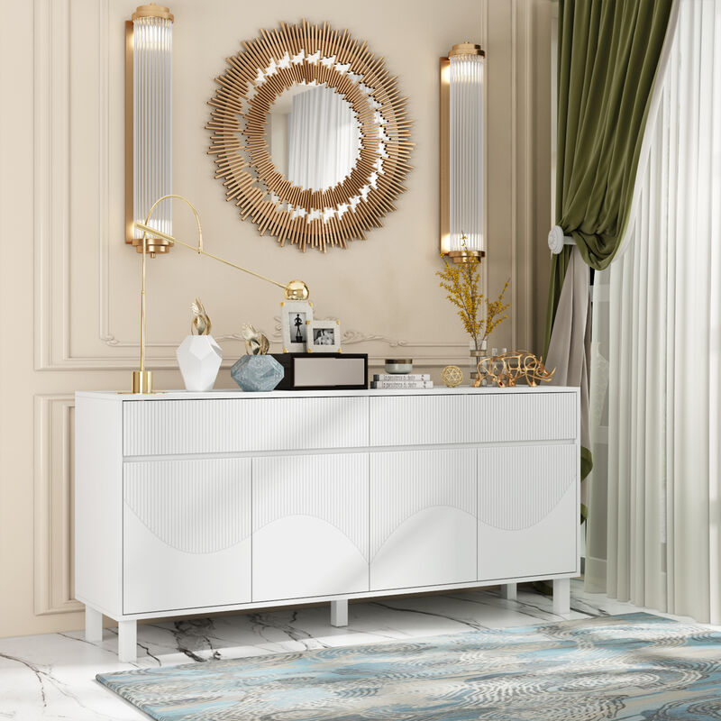 FUFU&GAGA White Storage Cabinet with Multiple Doors and Shelves, (63"W x 15.7"D x 29.7"H),White