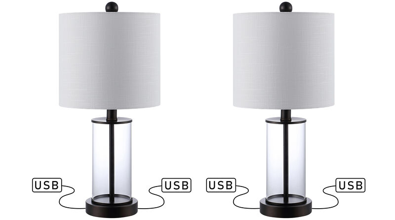 Abner Glass Modern Contemporary USB Charging LED Table Lamp (Set of 2)