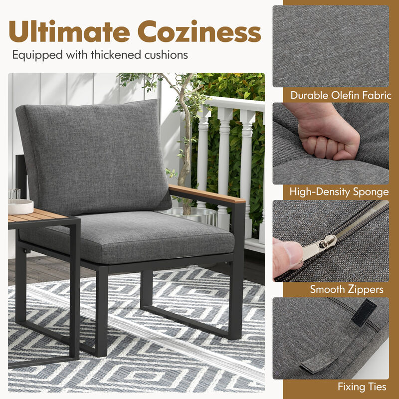 5 Pieces Aluminum Frame Weatherproof Outdoor Conversation Set with Soft Cushions