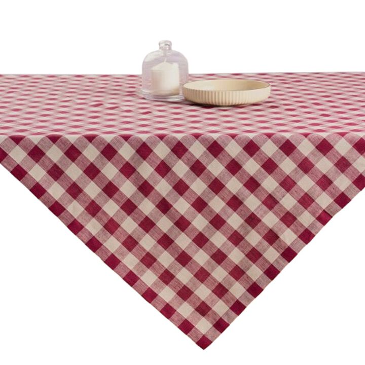 Solino Home 100% Pure Linen Table Throw 52 x 52 Inch | Morgan Check for Thanksgiving, Christmas