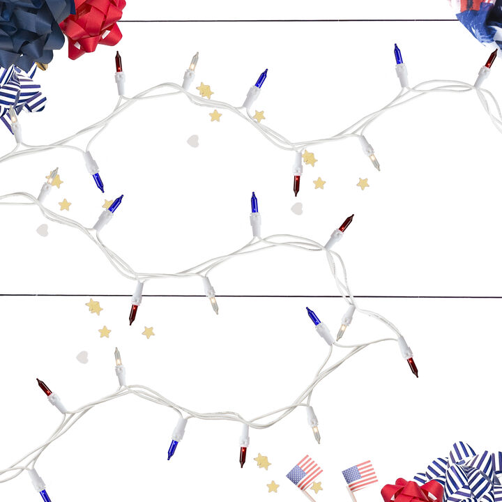 100-Count Red  White  Blue 4th of July Mini Light Set  20ft White Wire